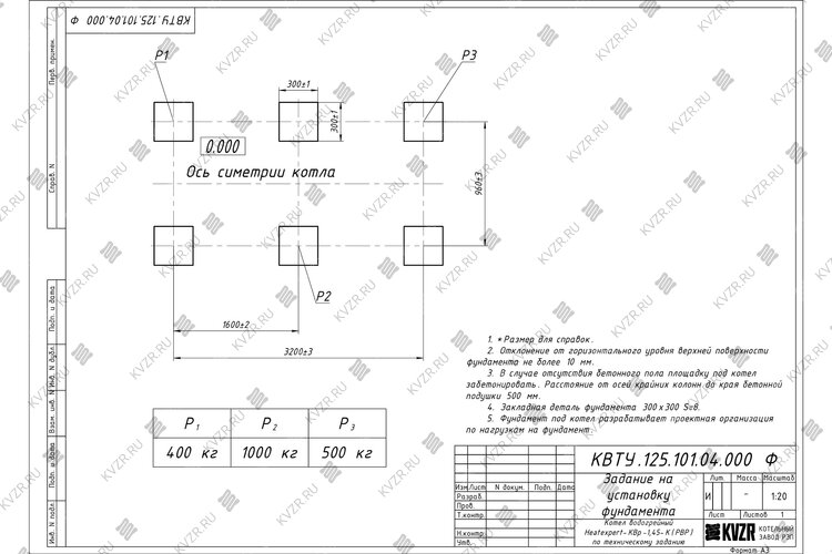 Фундамент котла КВр 1.45 с ОУР чертеж